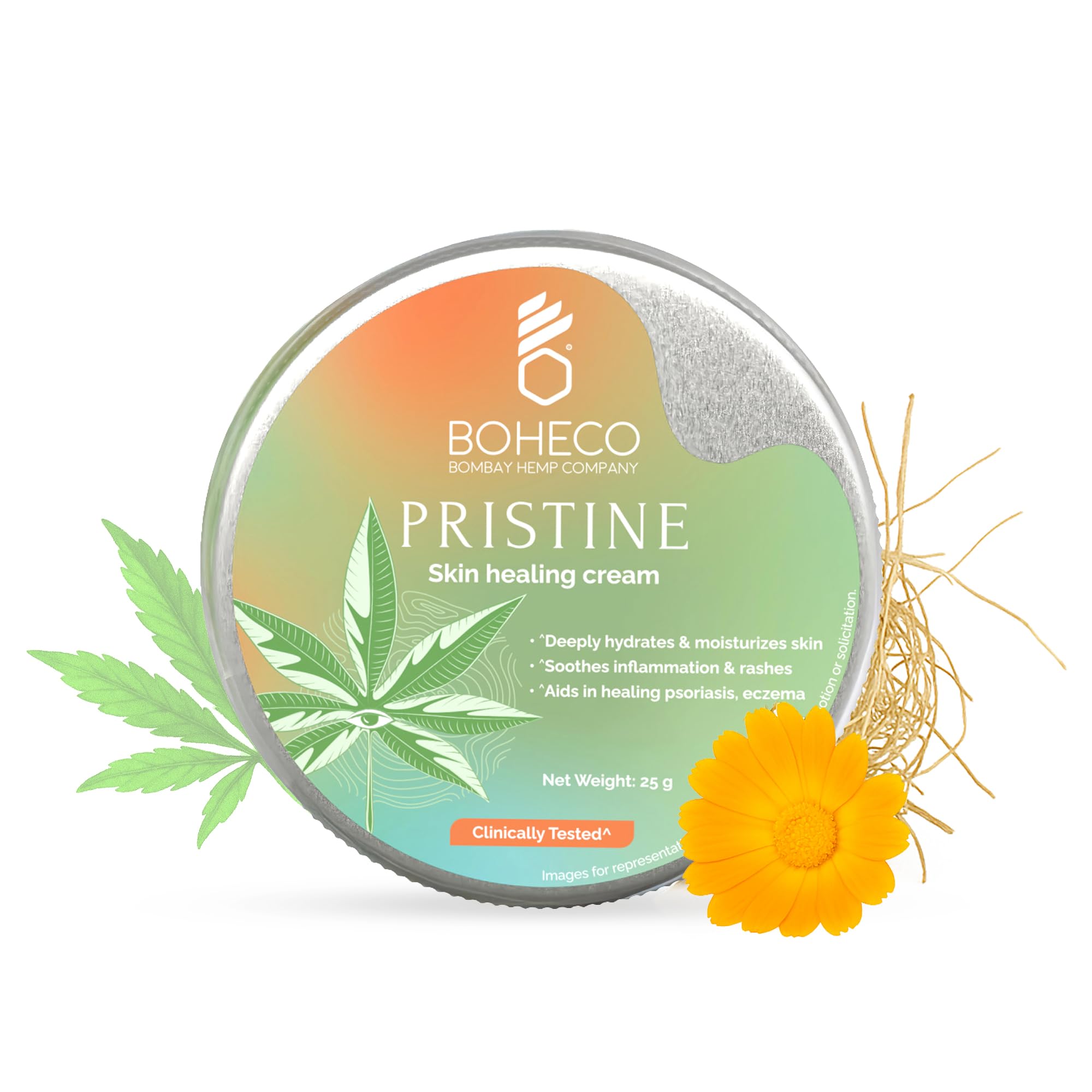 BOHECO Pristine Skin Healing Cream, Ayurvedic Moisturizer with Vijaya Leaf Extract & Shea Butter, Soothes Redness and Itching, Helps with Eczema, Deeply Hydrates, Clinically-tested and Patented, 25 g