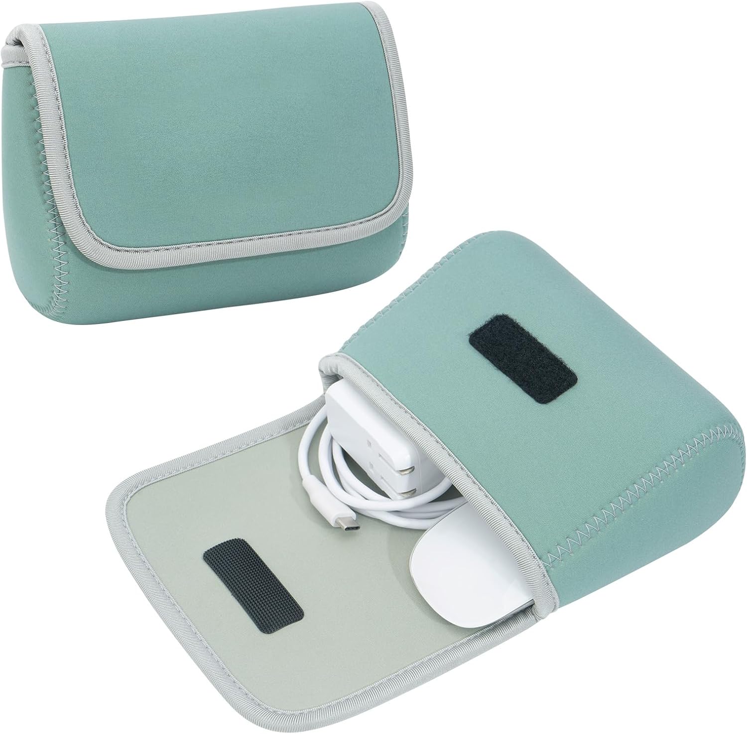 LENTION Mint Green Neoprene Tech Pouch, Portable Travel Organizer for MacBook Power Adapter, Power Bank, Charger, Cable & Small Electronics