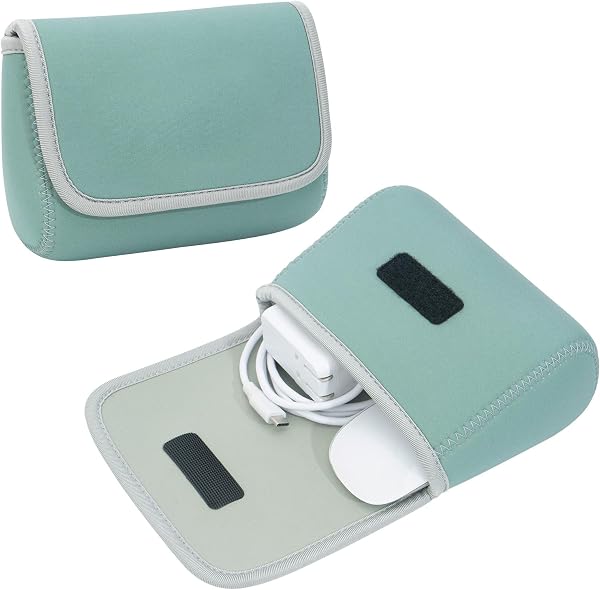 LENTION Mint Green Neoprene Tech Pouch, Portable Travel Organizer for MacBook Power Adapter, Power Bank, Charger, Cable & Small Electronics