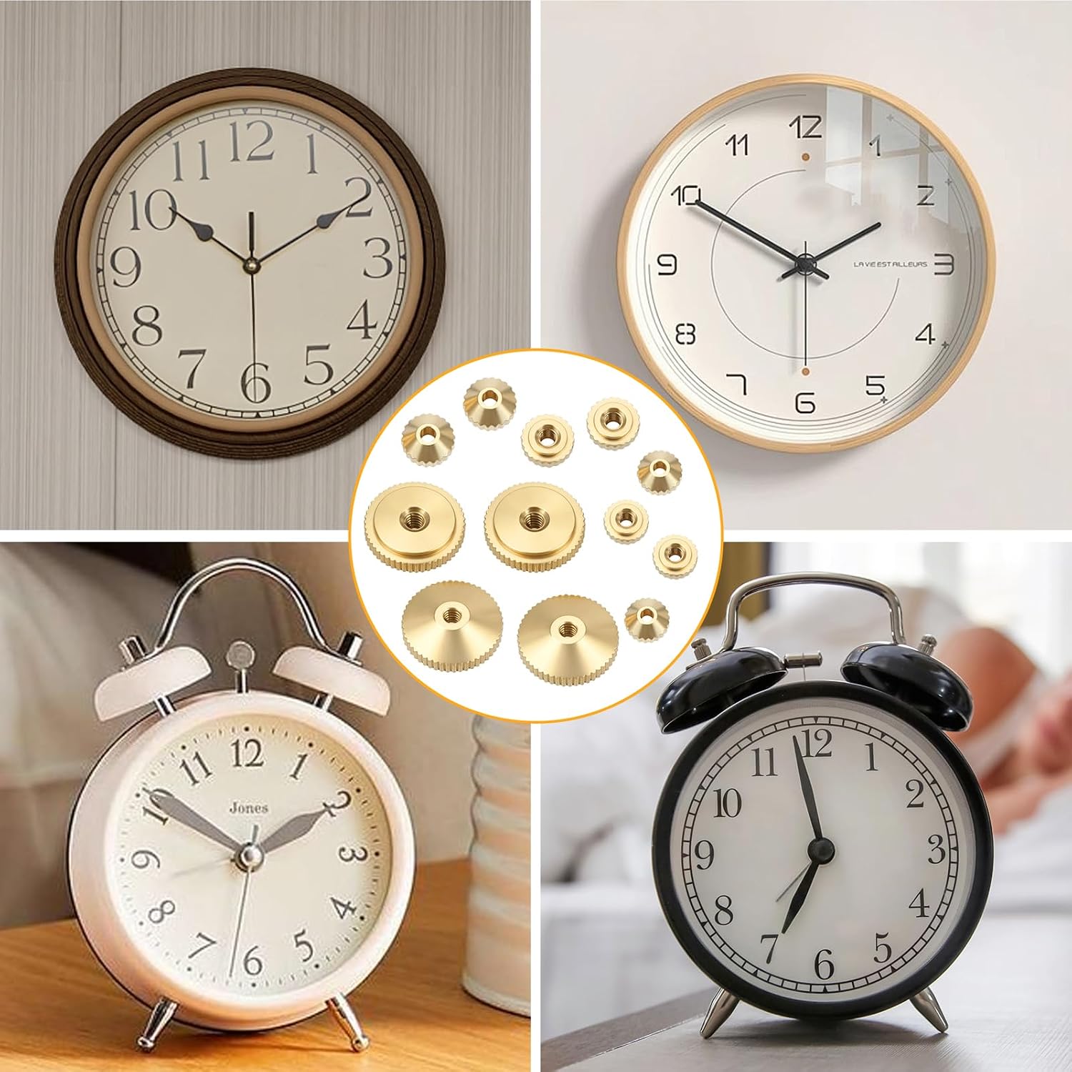 12 PCS Brass Clock Hand Nut Assortment, Clock Hand Assortment, Clock Parts for Wall Clocks, Table Clocks, Grandfather Clocks with 5/6/10mm