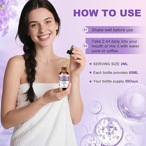 Miniatura 7 de Gotas líquidas de glicinato de magnesio para mujeres y hombres, suplemento de complejo de magnesio triple calma con L-treonato, malato, L-teanina