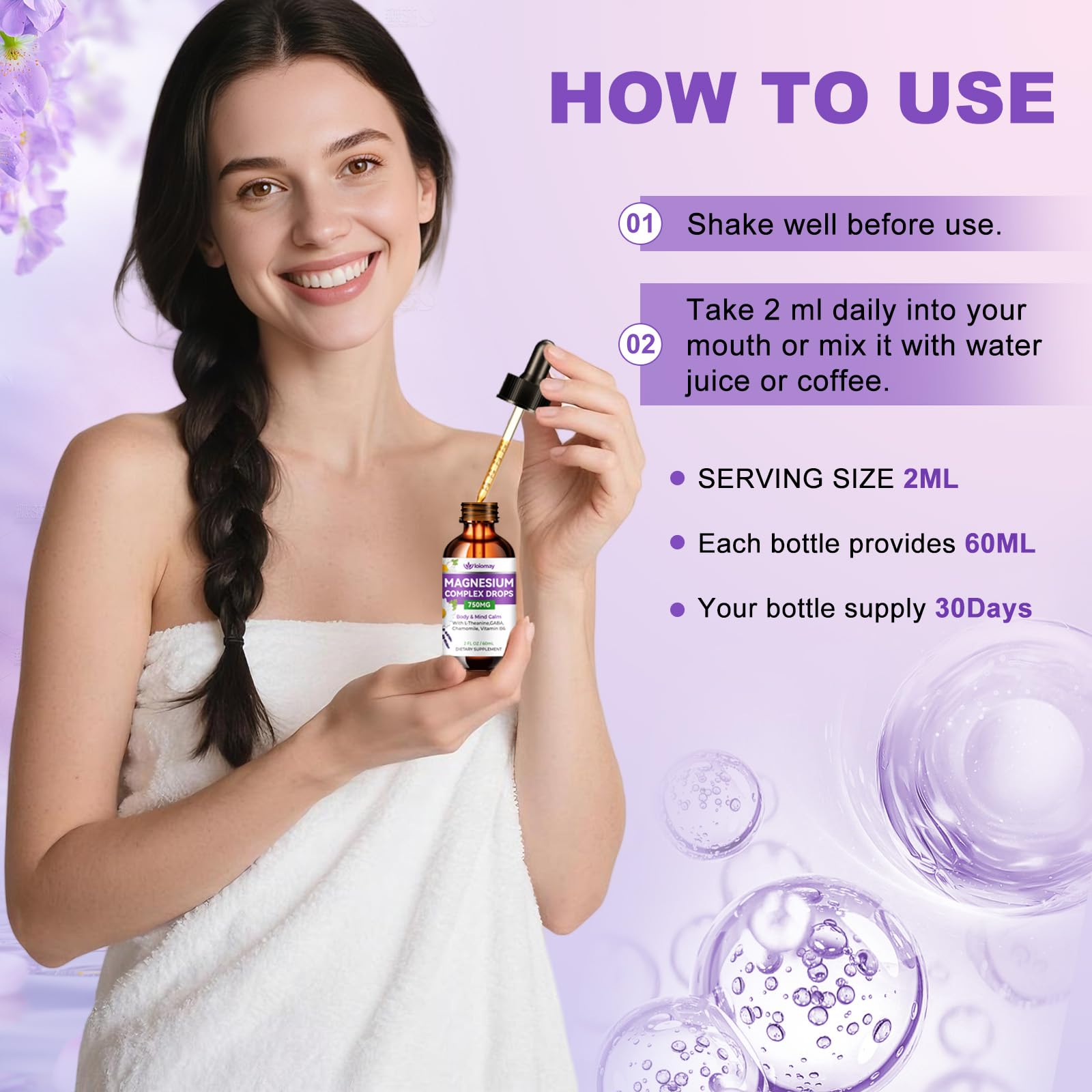 Magnesium Glycinate Liquid Drops for Women & Men, Triple Calm Magnesium Complex Supplement with L-Threonate, Malate, L-Theanine for Kids Adults Calm, Sleep & Mood, Sugar-Free, Natural Flavor, 2 fl oz — Amazon image 7