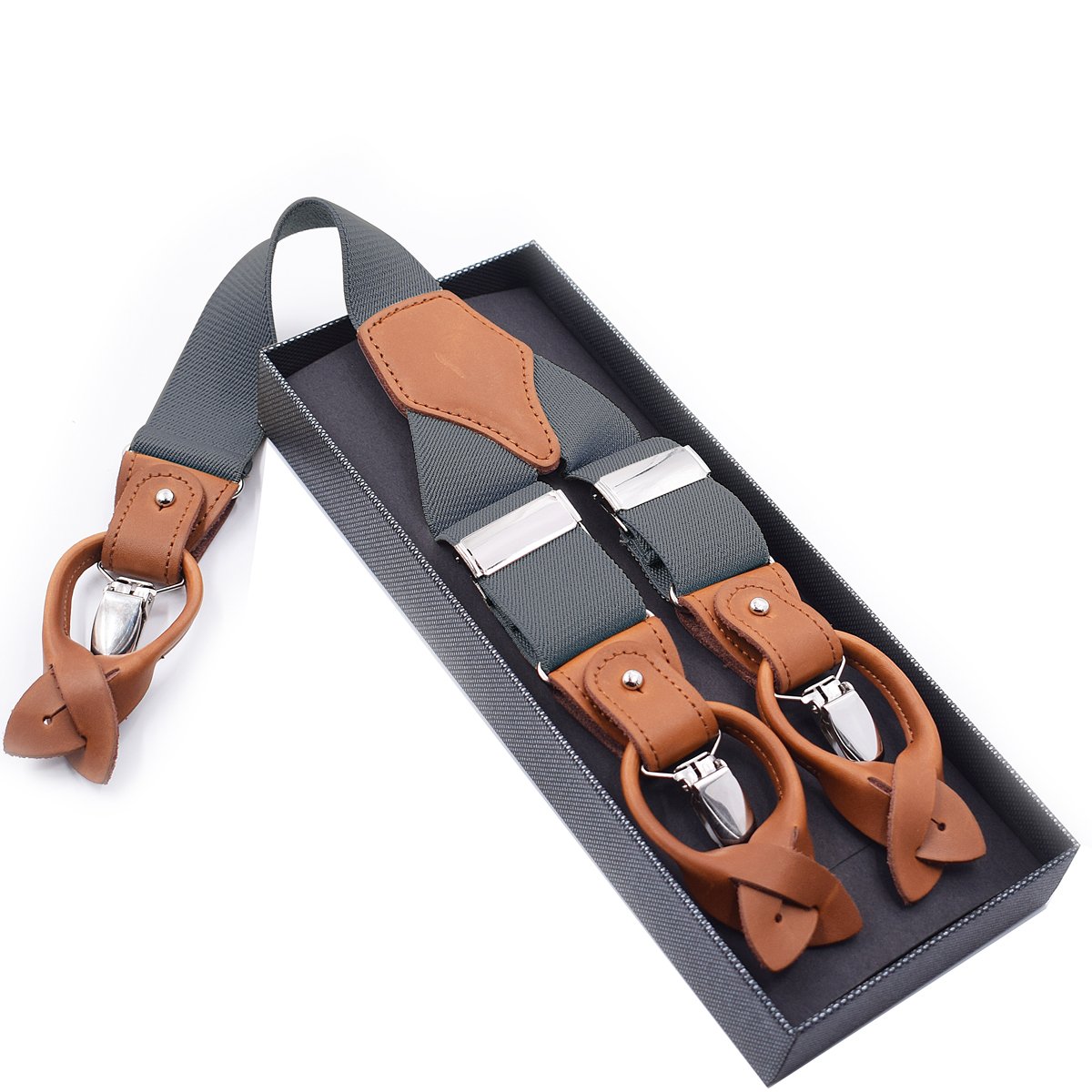 Bretelle da Uomo, Bretelle Elastiche Regolabili con Bottone a Y da Uomo, Larghe 1,4 Pollici, Confezione Due, utilizzi(Gray)