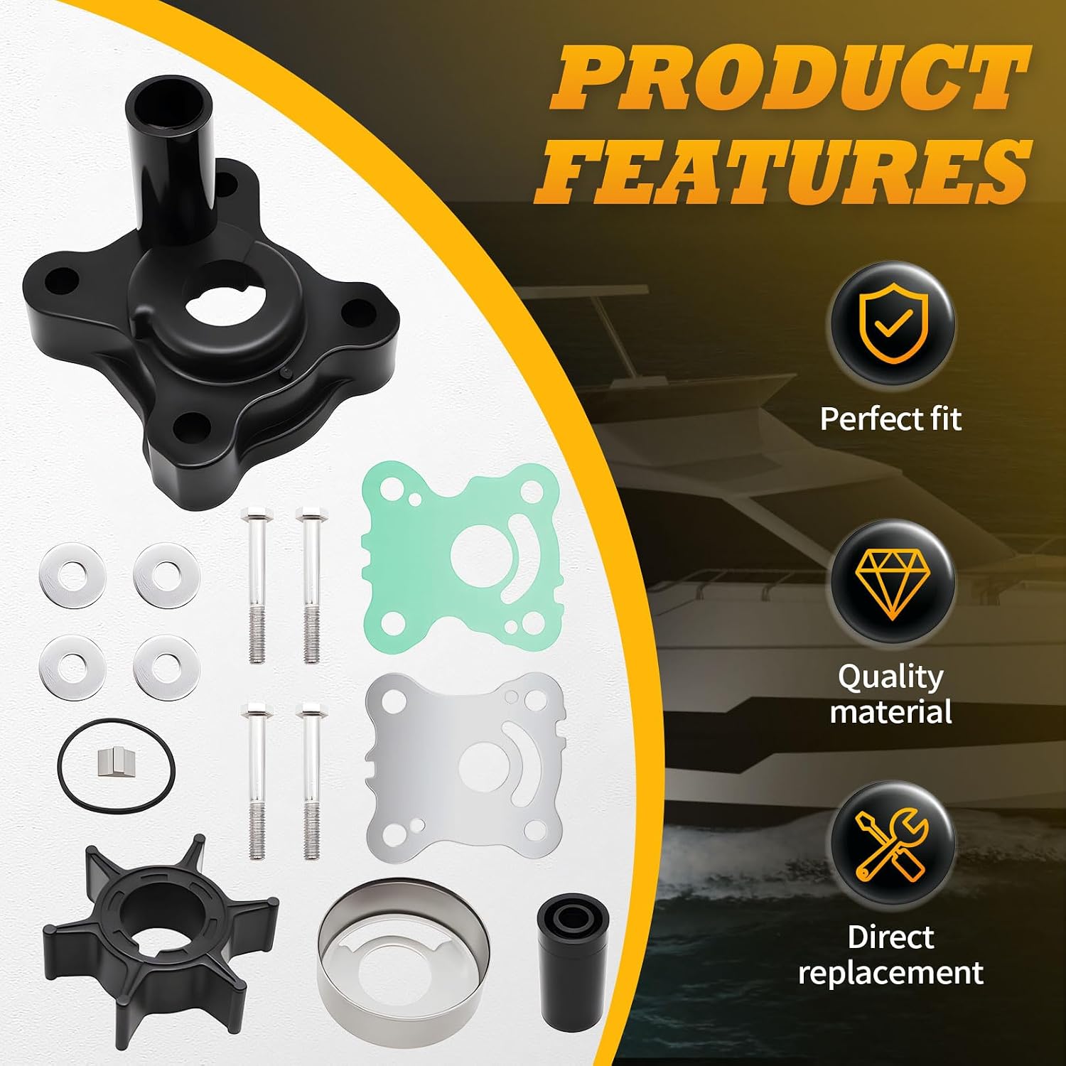 Water Pump Impeller Repair Kit Compatible with Outboard 8 9.9 10 15 20HP BF8D BF9.9D BF15D BF20D Replace 06193-ZW9-A32 06193-ZW9-A30 06193-ZW9-A34