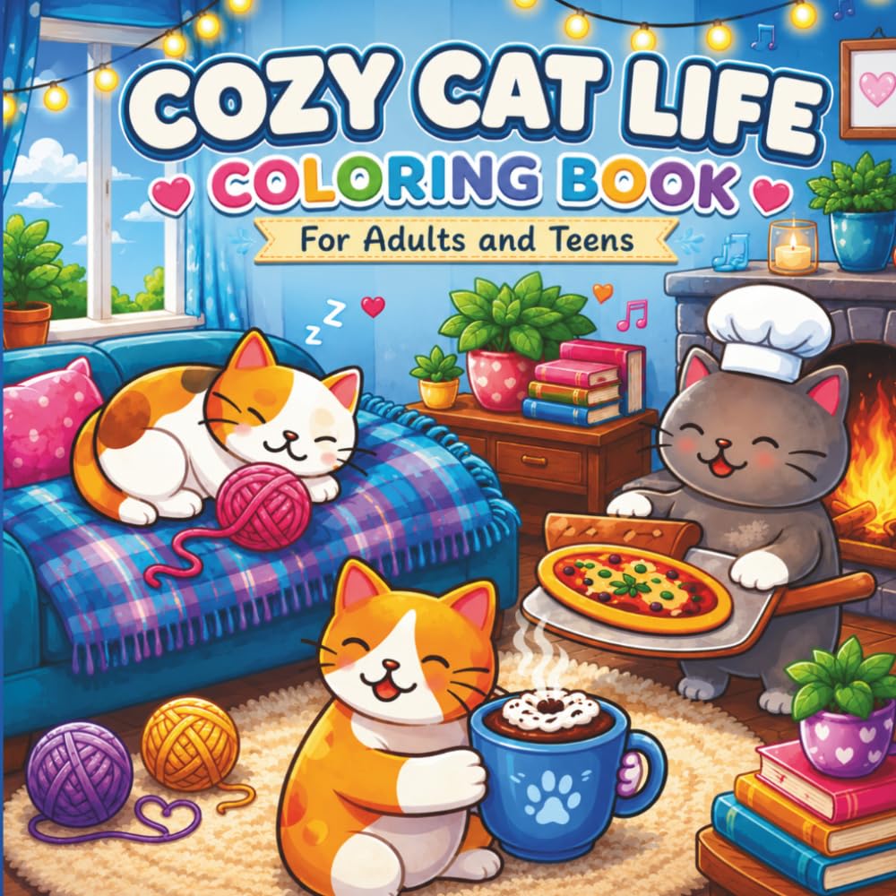 Cozy Cat Life Coloring Book for Adults and Teens: Bold and Easy Designs for Relaxation, Stress Relief and Peaceful Moments
