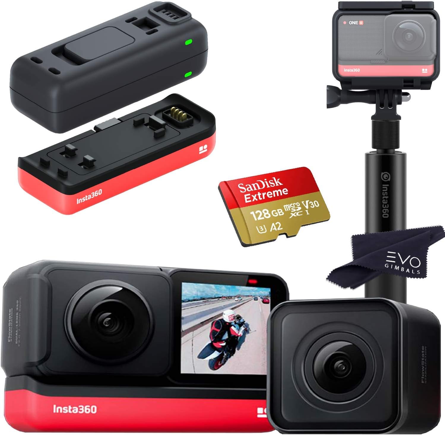 Insta360 ONE R Twin Edition Dual-Lens 360 Camera Bundle with Fast  Charge Hub, Extra Battery, Selfie Stick 128GB Memory Card