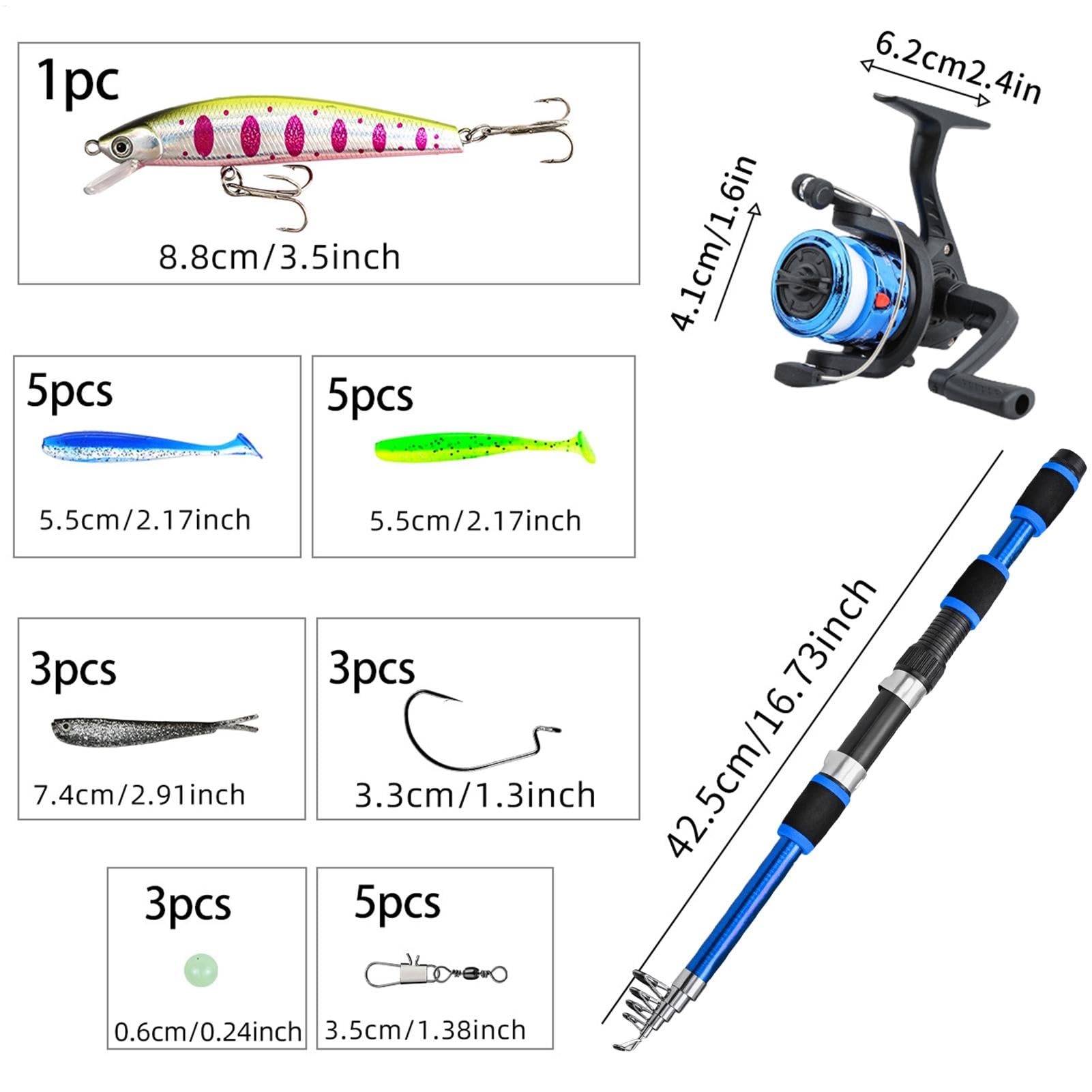 Fishing Rod - Fishing Kit for Kids | Kids Fishing Pole | 1.8m Telescopic Fishing Rod Reel Combo | Kids Fish Equipment | Small Dock Gear Kit | Youth Fish Set | Tackle Starter Set for Boy, Girl