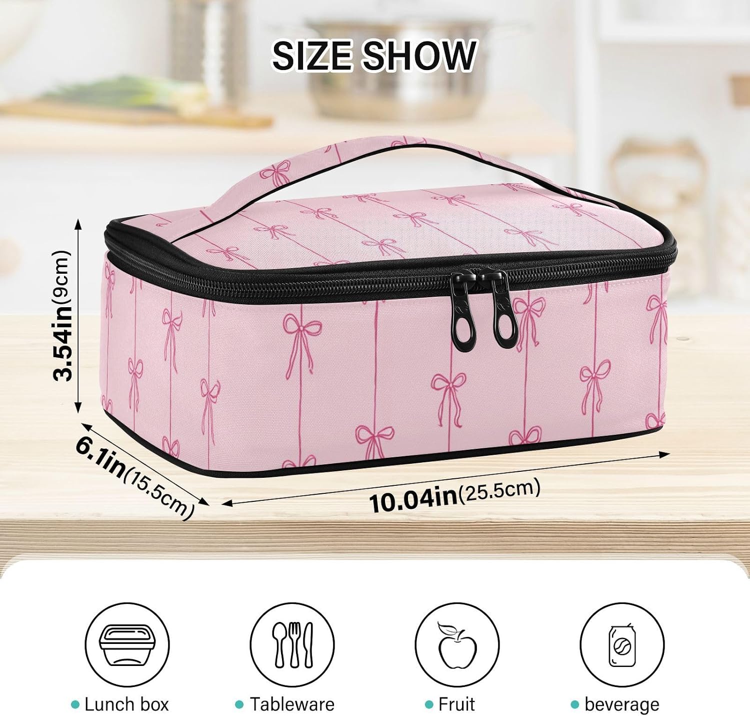 Aslsiy Small Lunch Bag for Kids Ribbons Bow Coquette Insulated Lunch Box Pink Portable Mini Cooler Bag for Women Men Boys Girls image 3