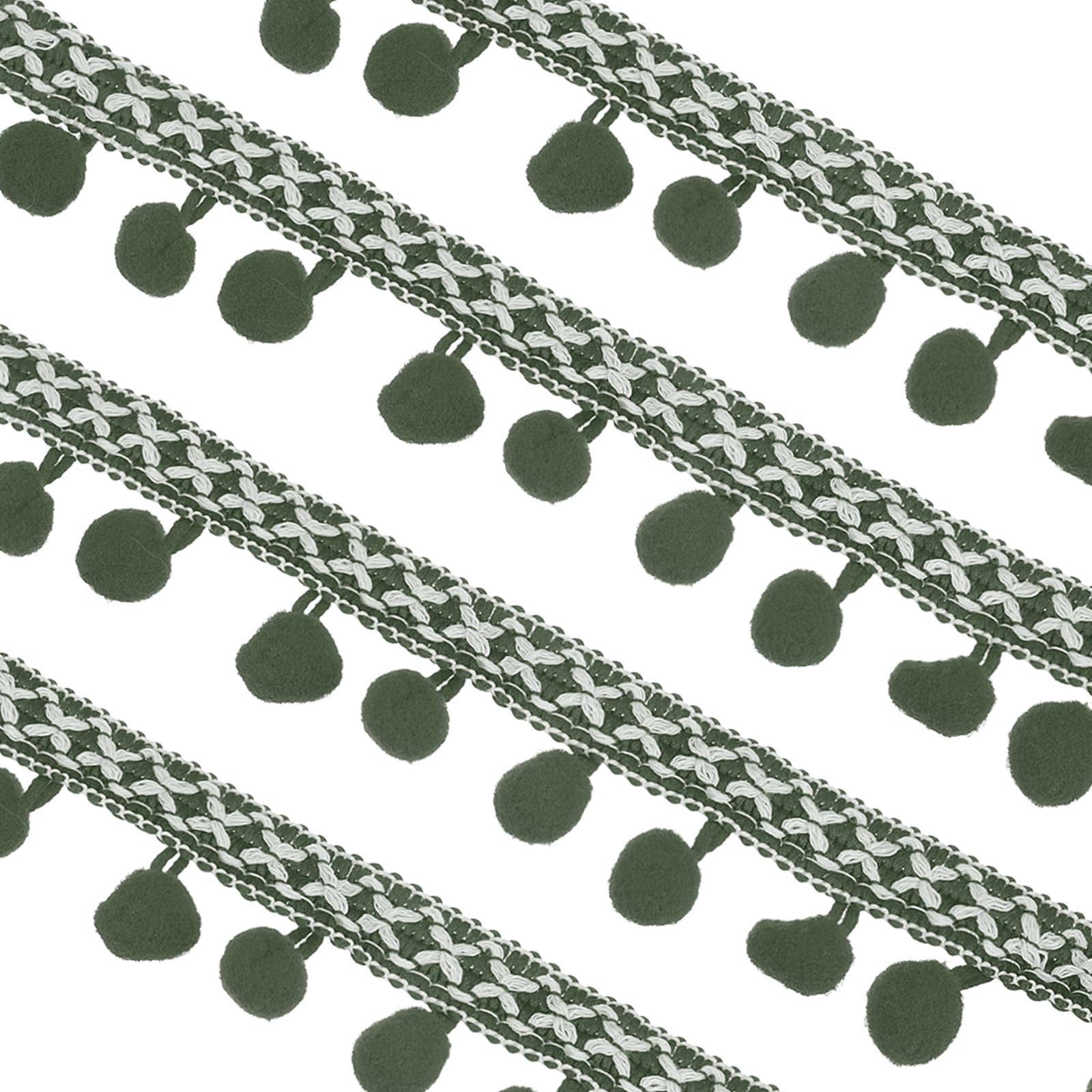 sourcing map Embroidered Pompoms Trim Ribbon, 10Yards Polyester Pom Pom Trim Fringe, Woven Embroidery for DIY Sewing Crafts Clothing Decoration, Army Green