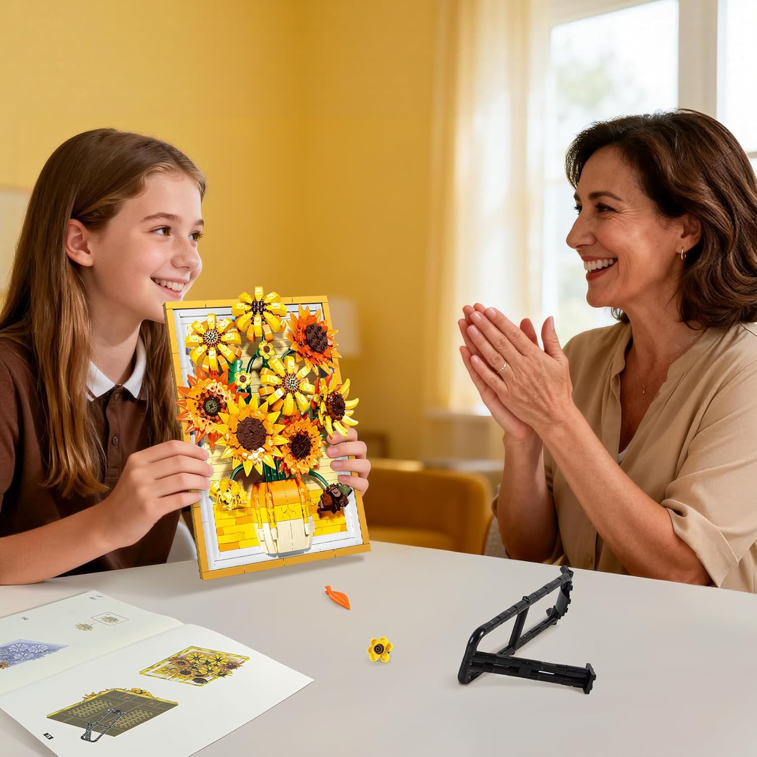 Lodikisbay Sunflower Frame Building Set, Botanical Collection for Adult Wall Art Building Blocks Set Compatible with Lego, Collectible Art Building Block Kit for Home Decor (1011PCS)