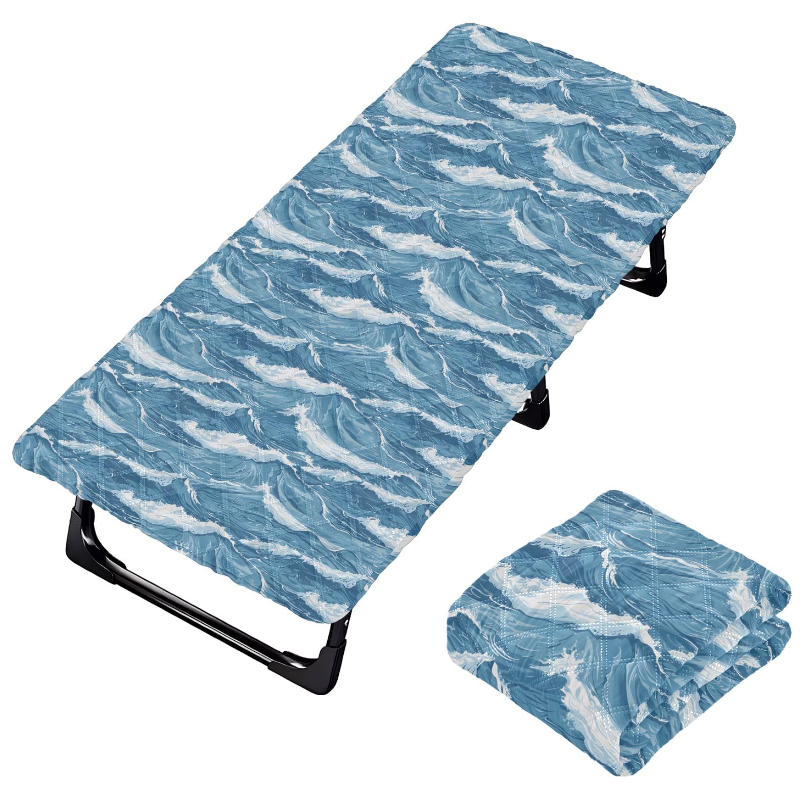 Portable Toddler Bed Sheet for Kids Blue Sea Waves Travel Bed Fitted Sheet