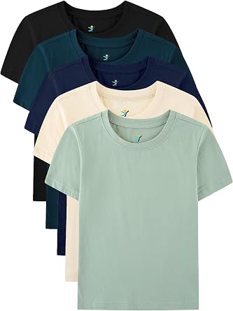 Boys T-Shirts 5 Pack,100% Cotton Jersey Short Sleeve Crew Neck Shirts for Boys School,Daily and Sports Wear 4-16 Years