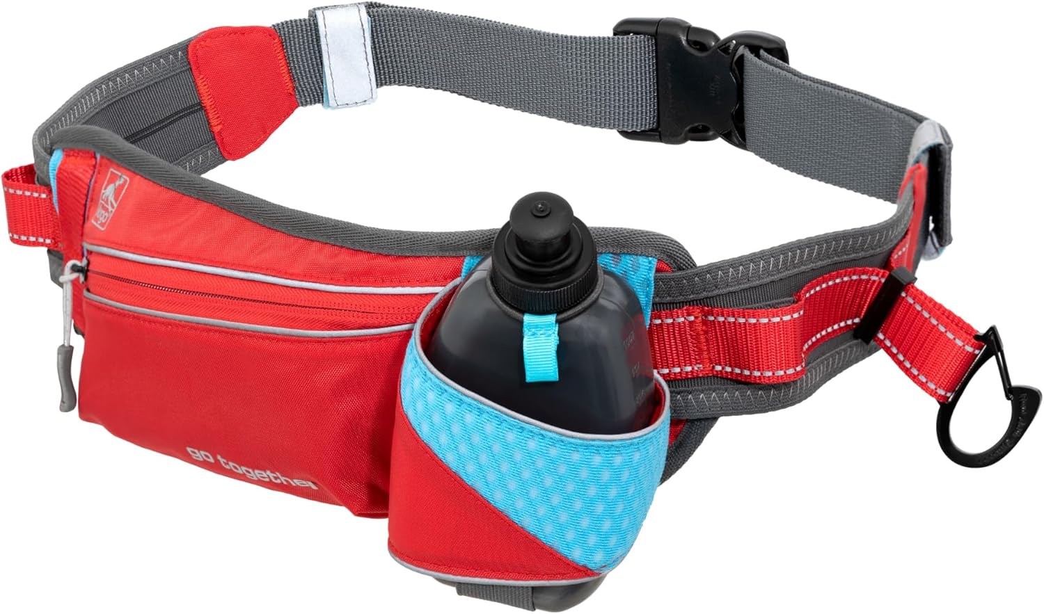 Kurgo On Trail Running Belt - Hands Free Running Belt for Dogs - Adjustable Dog Running Belt - Reflective Jogging Gear - Quick Access Pouch - BPA Free Water Bottle - Red/Blue/Gray