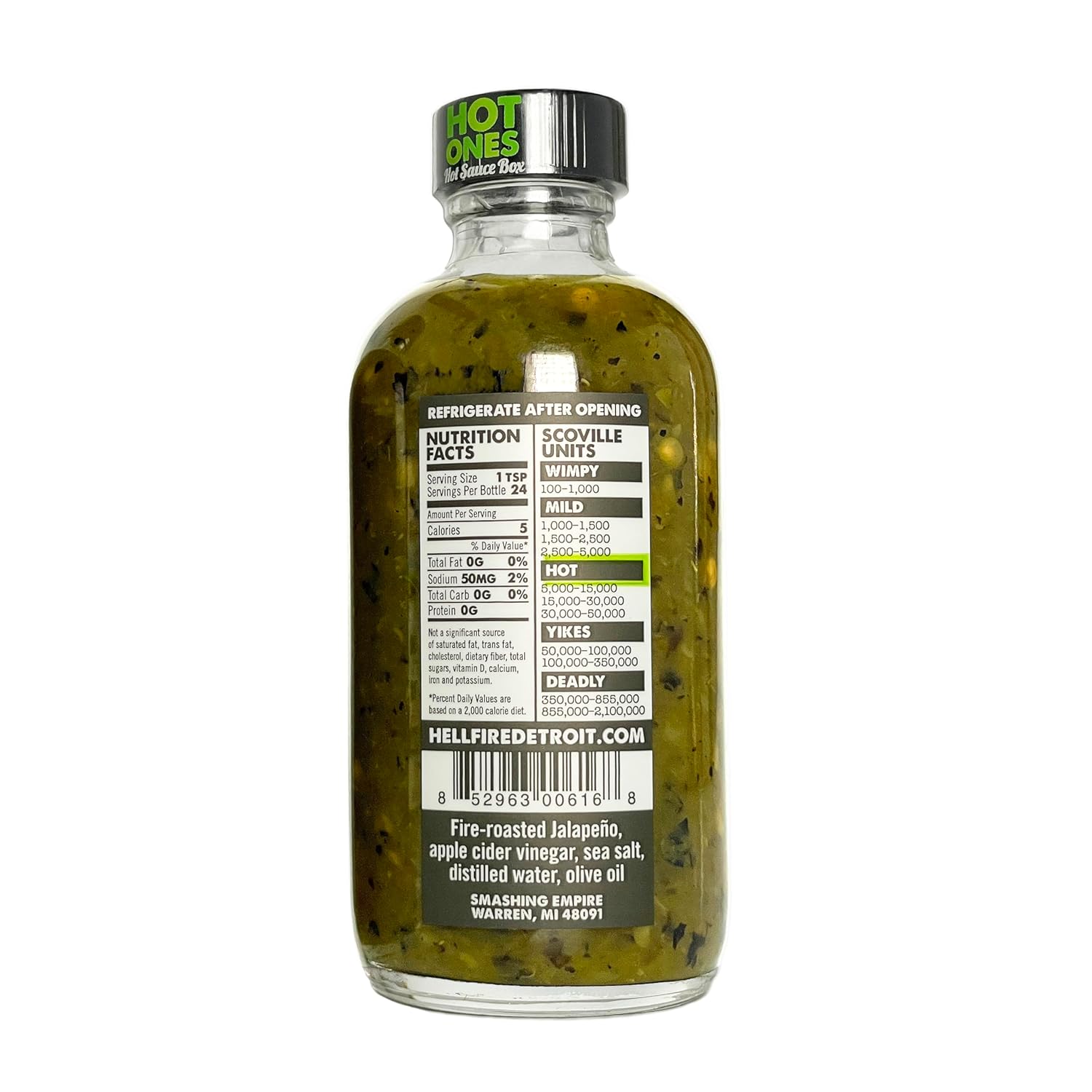 Hell Fire Detroit Jalapeño Hot Sauce (Medium), Crafted with Fresh, Fire-Roasted Jalapeño Chile Peppers, All-Natural, Vegan, Gluten-Free, Low Sodium – 4 Fl Oz (Pack of 2)