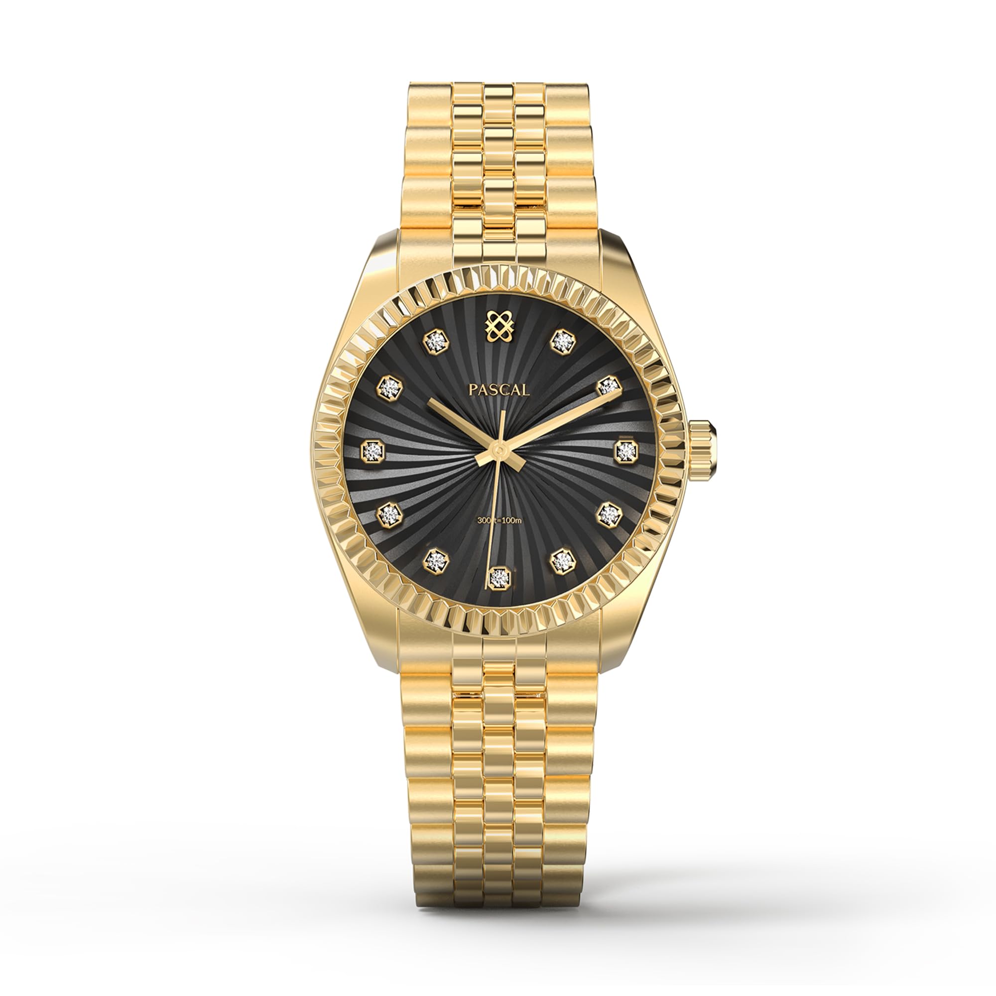 PASCAL Women's Diamond Stainless Steel Swiss Quartz Watch (Gold/Black)