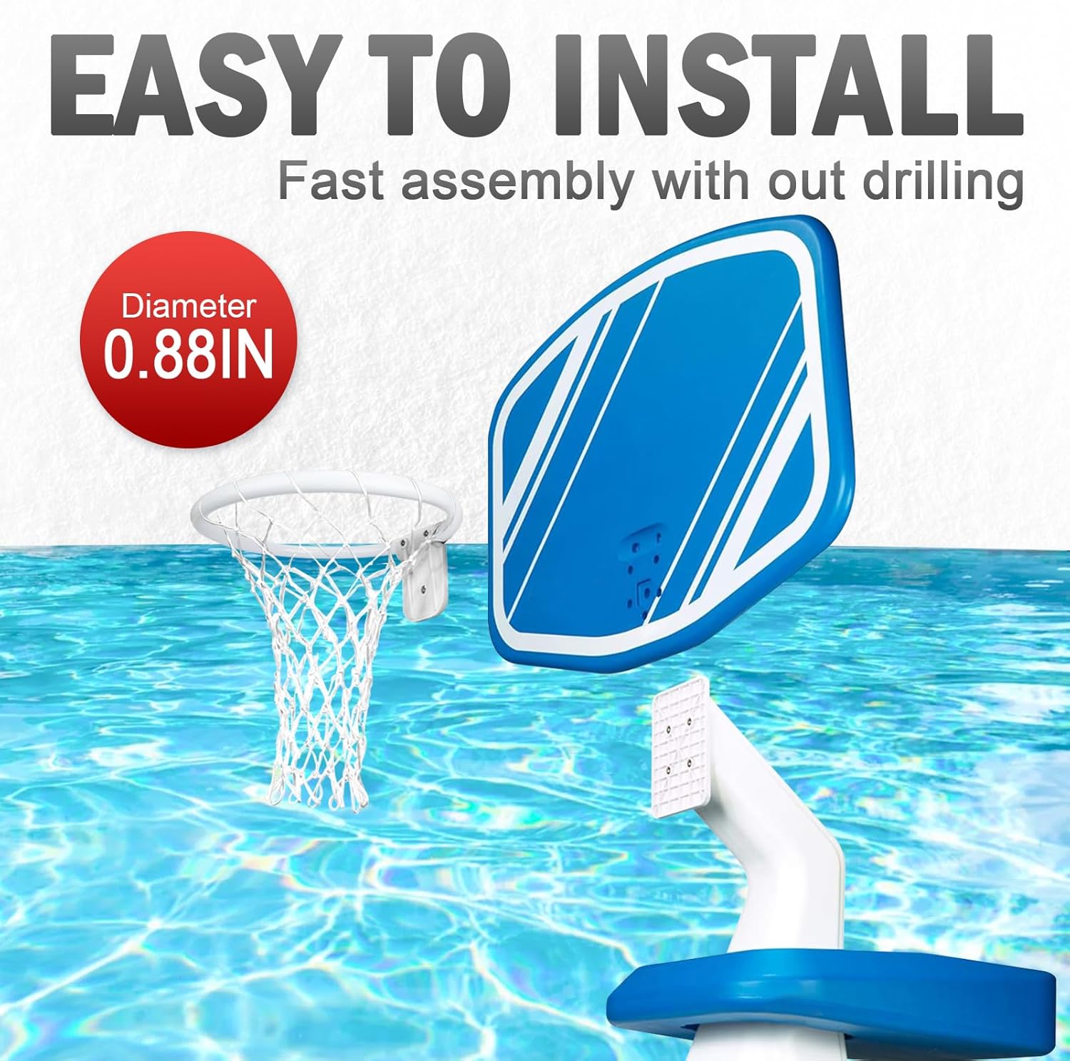 Pool Basketball Rim Replacement for Poolmaster Splashback, Pool Basketball Hoop Rebounder Game Outdoor, PVC Replacement Basketball Backboard White Ring for Poolside