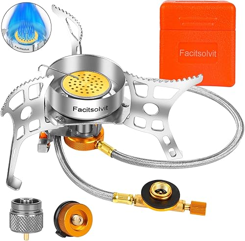 Miniatura 14 de Estufa de gas de campamento resistente al viento de 9900 W, estufa de camping portátil con encendido piezoeléctrico, adaptador de tanque de propano