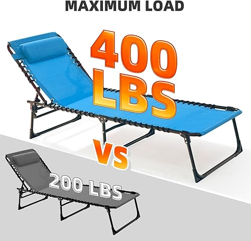 Miniatura 4 de Juego de 2 tumbonas plegables Resistente capacidad de 400 libras reclinables portátiles ajustables con almohada para patio, piscina, campamento,