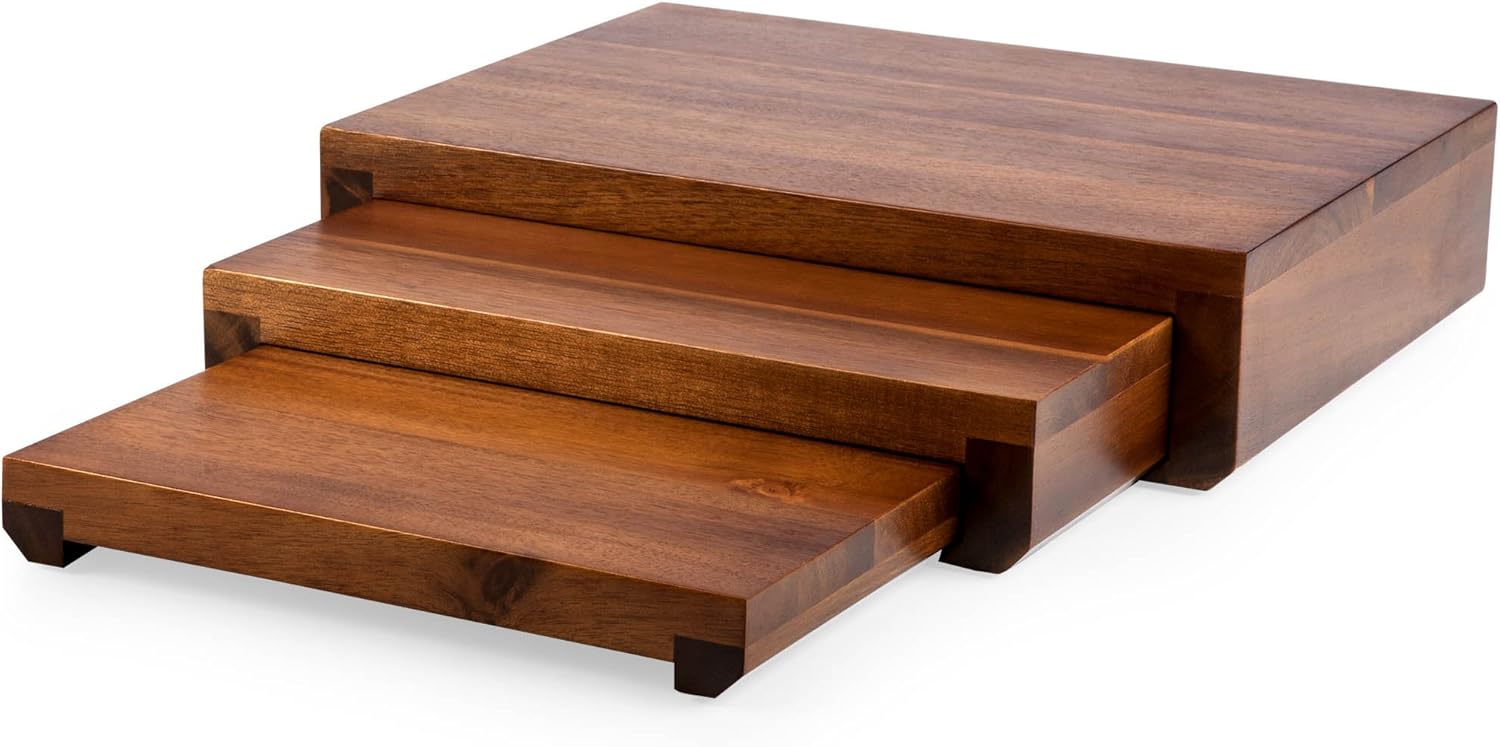 TOSCANA - a Picnic Time Brand Etage Nested Acacia Wood Serving Pedestals, Set of 3