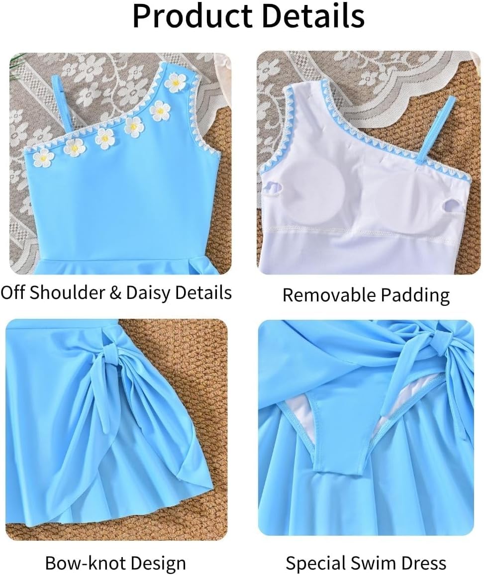 HIHA Girls One Shoulder One Piece Swimsuit Swim Dress Size 6-12