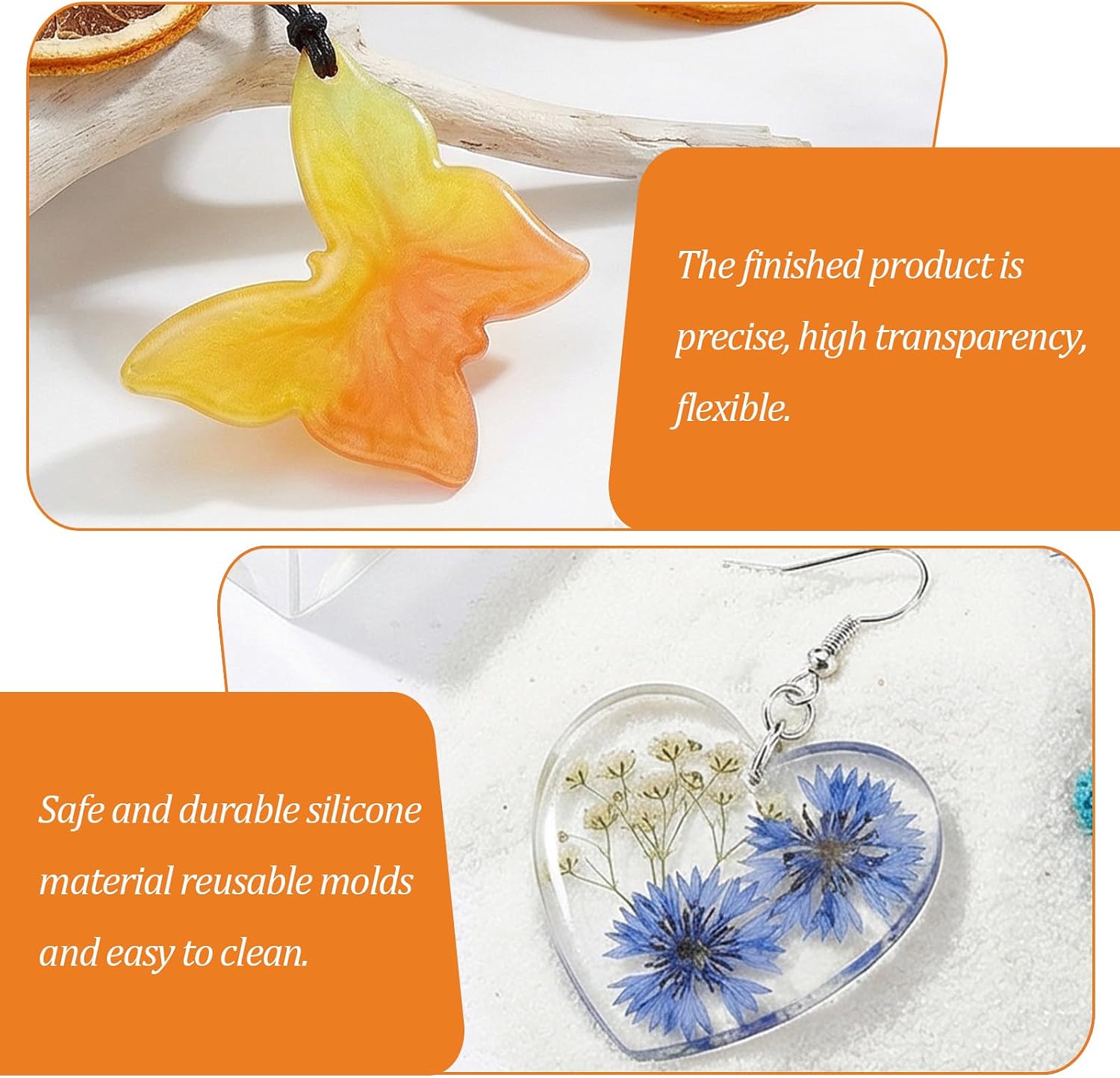 Mabor 4pcs Silicone Molds for Resin Keychains, Heart Butterfly Star Moon Pendant Jewelry Molds with Built-in Holes for DIY Craft