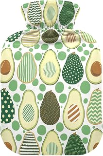 Green Polka Dot Avocado hot Waterbottle with Soft Cover, 2L Warm Water Bottle for Bed for Hand Feet Warmer