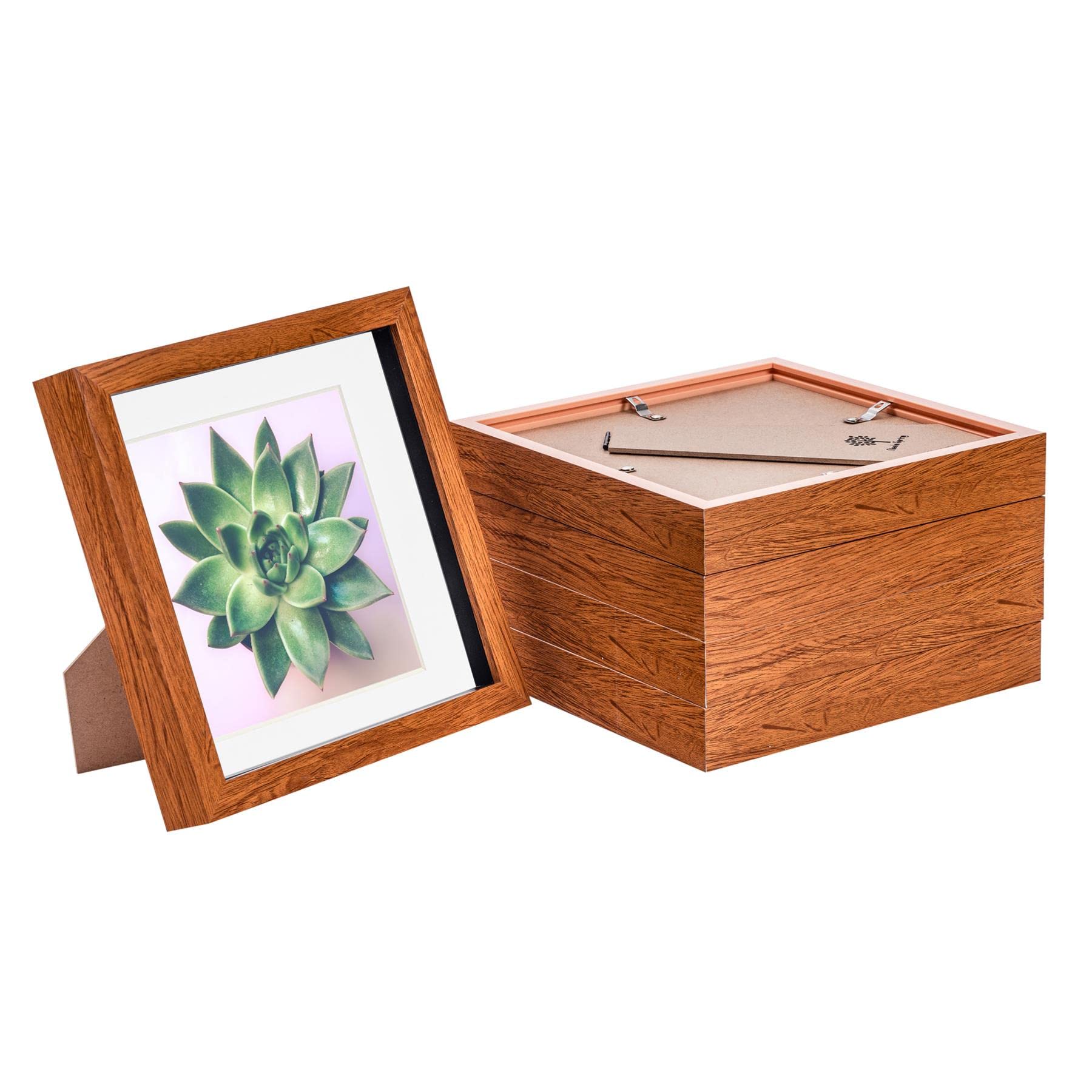 Nicola Spring Dark Wood 5 Piece 8 X 8 3D Shadow Box Photo Frame Set - Craft Display Picture Frame With 6 X 6 Mount - Glass Aperture