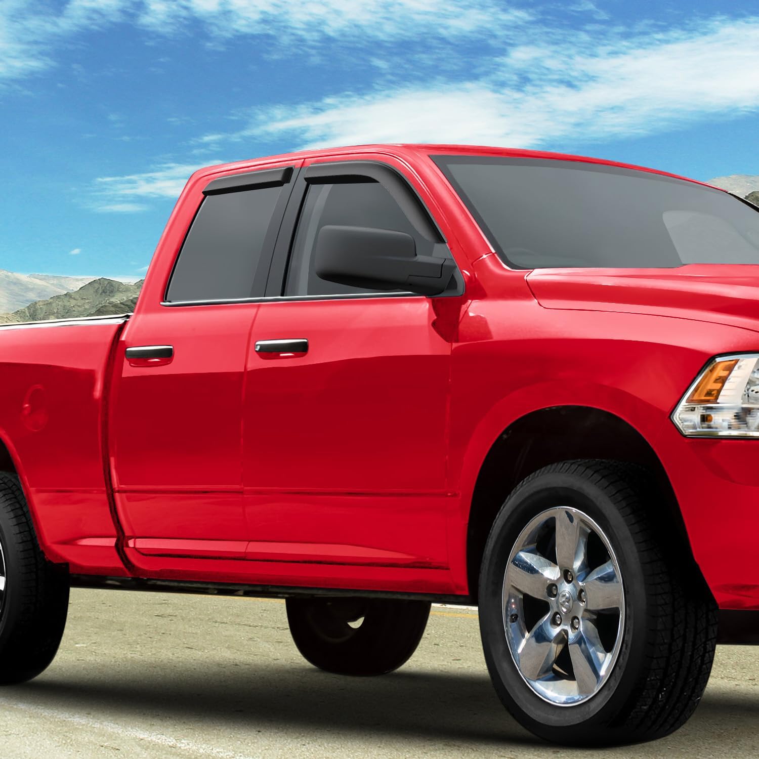 Voron Glass Tape-on Extra Durable Rain Guards for Trucks Dodge RAM 2009-2018 Quad Cab, Window Deflectors, Vent Window Visors, 4 Pieces - 130012