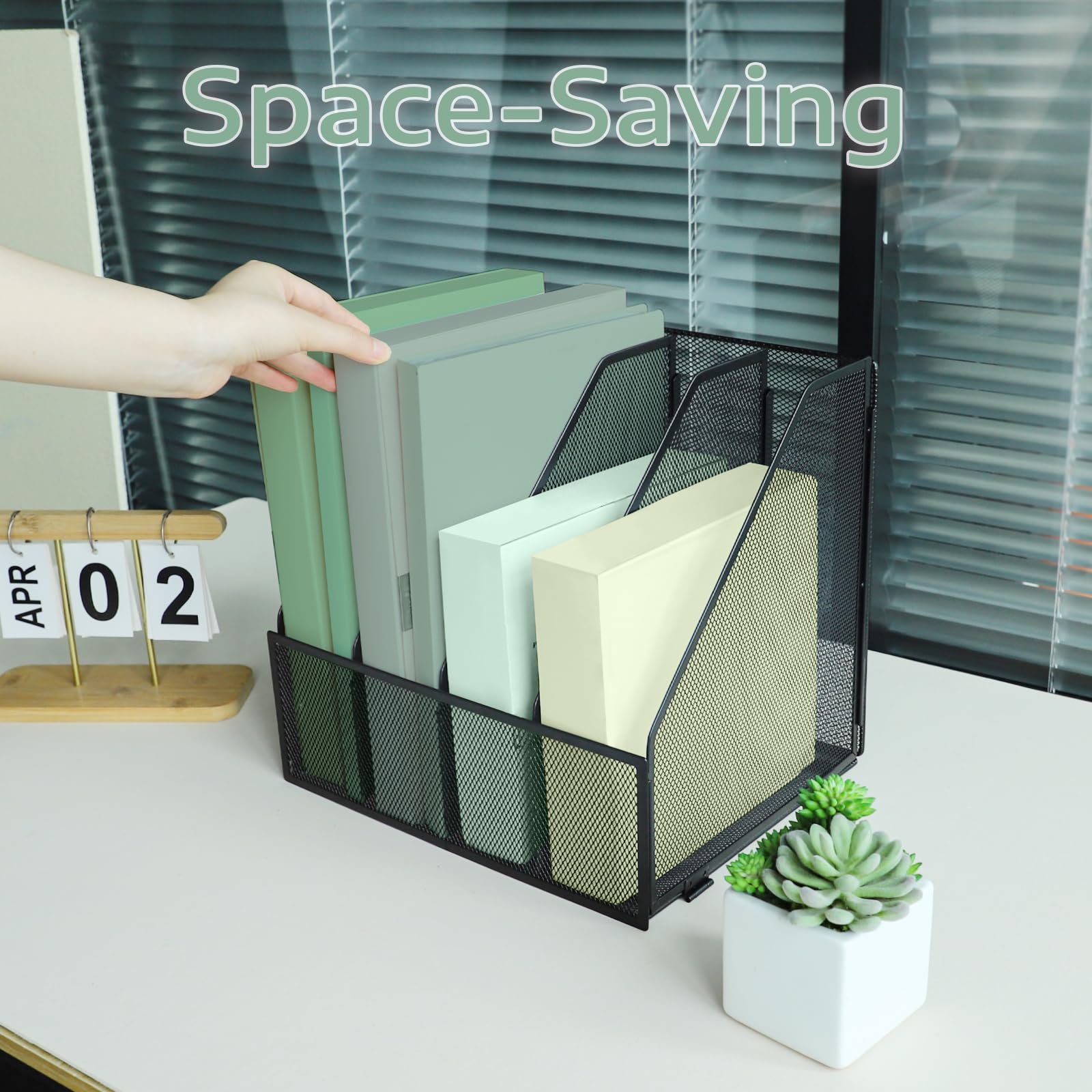 Porte-fichiers A4 Pliante 4 Compartiments Verticaux Organisateur de Bureau Rack de Rangement Noir