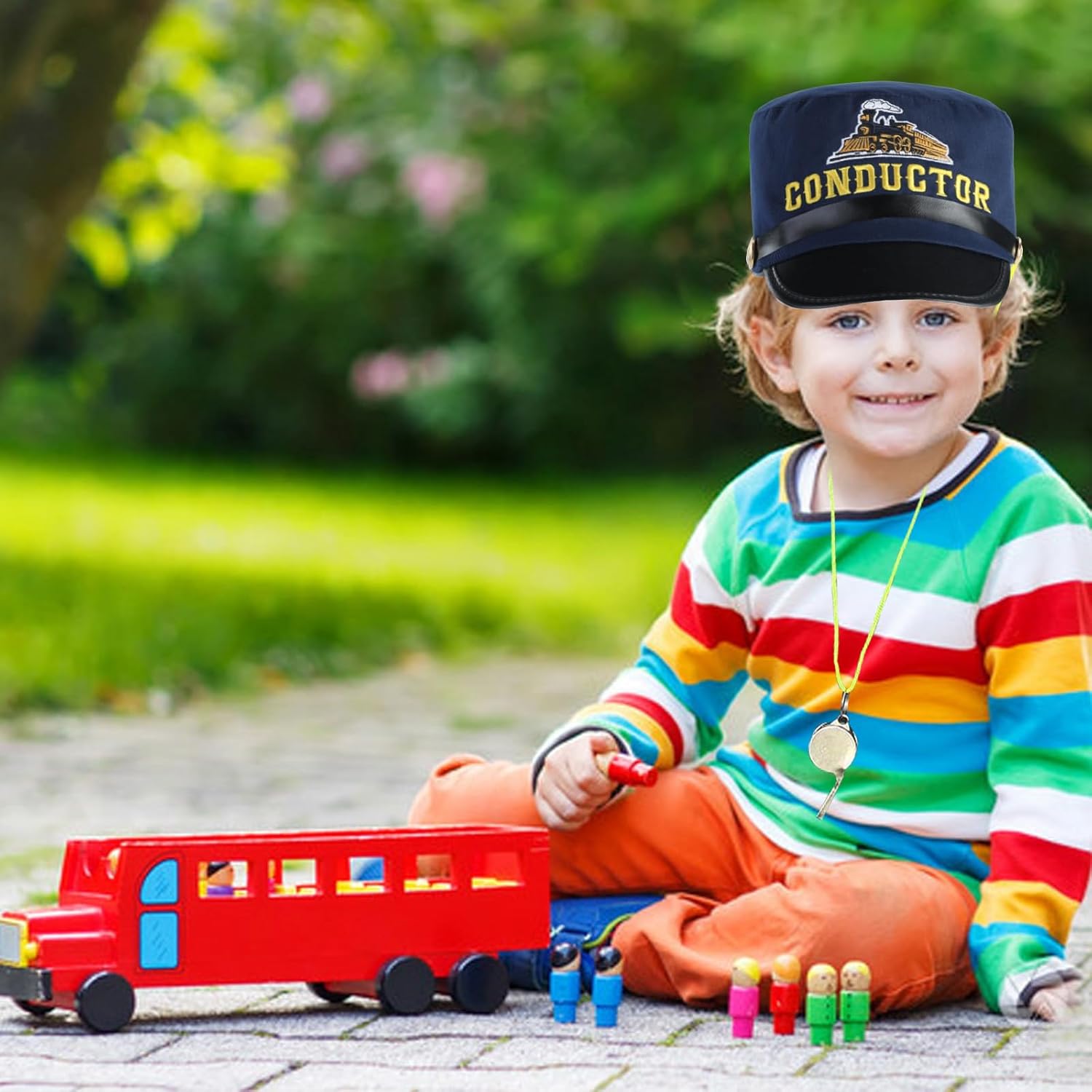 CINKCO Kid Train Conductor Hat+Metal Train Whistle(2 in 1) Premium Engineer Locomotive Cap Conductor Costume Navy Blue - Image 7