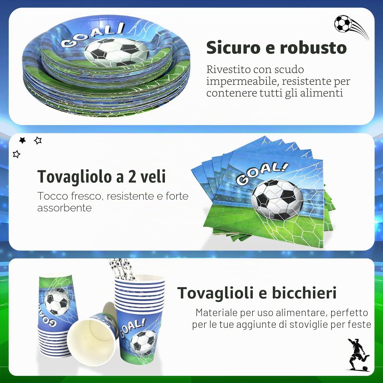Piatti Calcio Compleanno Bambini per 25 Ospiti, 125 Pezzi Piatti e Bicchieri Tema Kit Compleanno Calcio Decorazioni per Feste Tema Sportivo Ragazzi