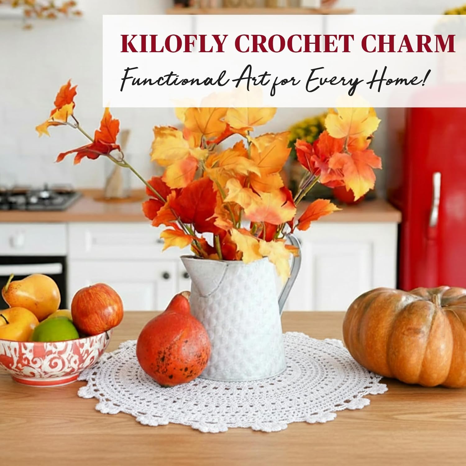 kilofly Handmade Crochet Round Cotton Lace Table Placemats Doilies Value Pack [Set of 4], Medallion, 17 x 17 inch, White