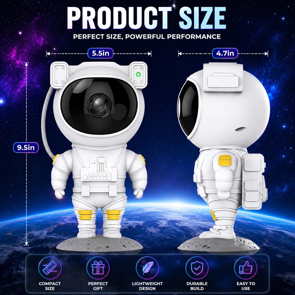 Astronaut Galaxy Projector Night Light | 360° Rotating Nebula Star Projector with Remote Control, Timer & Adjustable Head, Space-Themed LED Night Lamp for Kids' Bedroom, Gaming Room, Home Décor & Gifts - Astronaut Galaxy Projector - Image 2