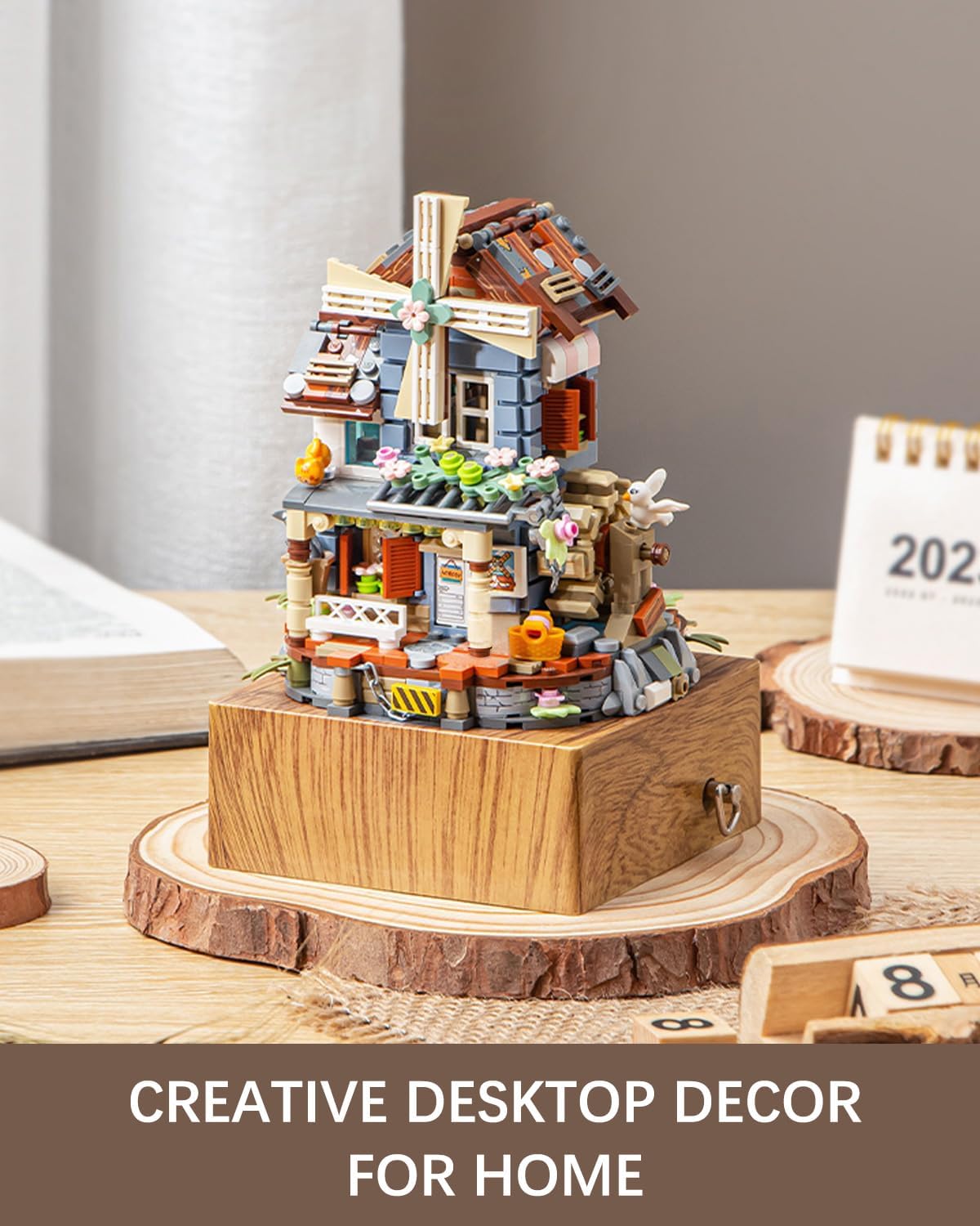 Music Box Building Blocks Set, Japanese Rustic Style Windmill House Toy Set, Mini Farm House MOC Creative Model, Gifts Idea for Kids Adults (Mini Blocks 799pcs)-1239