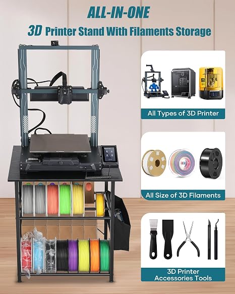 3D Printer Stand with Filaments Storage - 3D Printer Table Filament Shelf Storage Rack Heavy Duty 3D Printer Cart Desk with Wheels for 3D Workshop