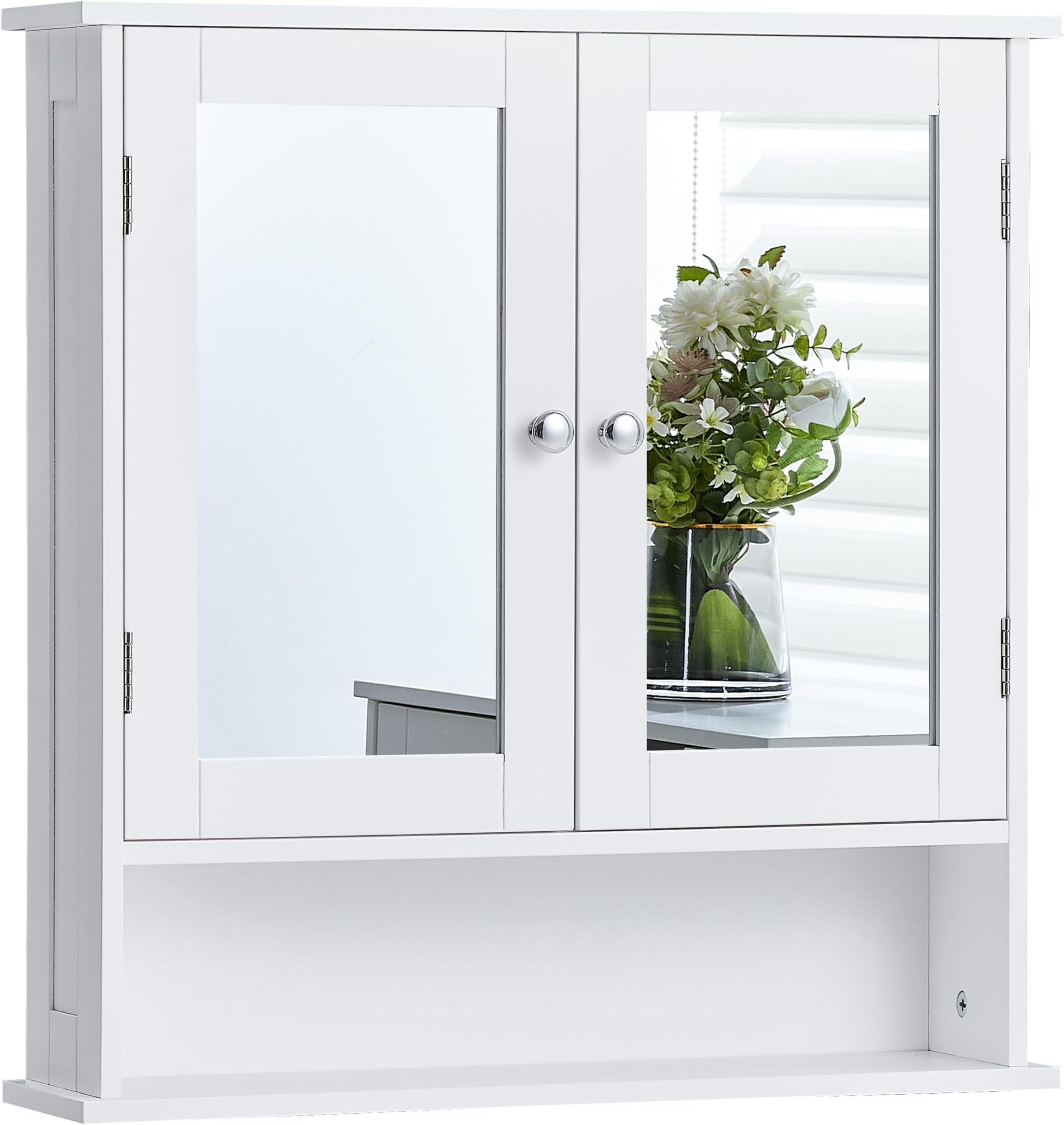 Bath Vida Bathroom Cabinet Mirrored Double Doors Wall Mounted Storage Furniture, White