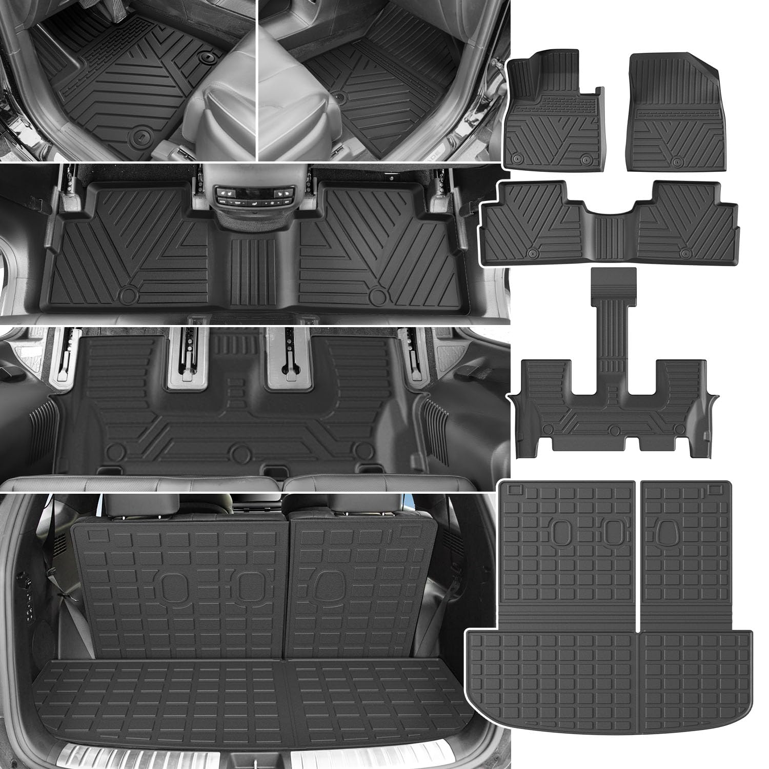 powoq 7&8 Seats Floor Mat Compatible with 2020-2025 Palisade Cargo Mat Floor Liner TPE Backrest Trunk Liner Replacement for 2020 2021 2022 2023 2024