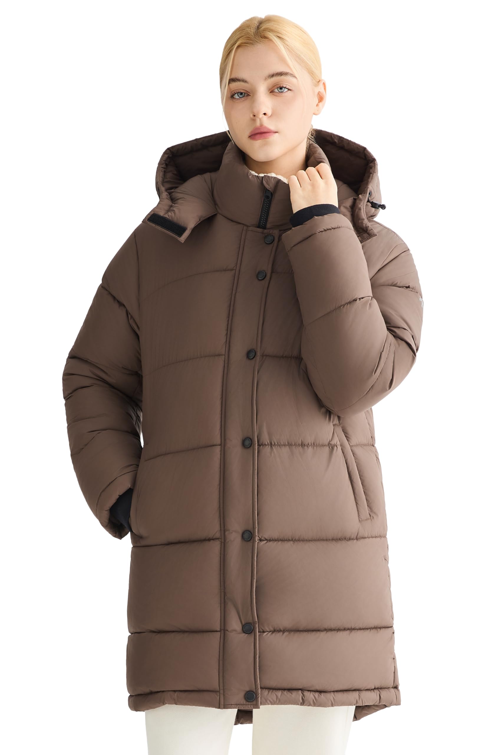 CHIIONE Winter Puffer Jacket Women's Mid-Length Relaxed Fit Warm Down Coat with Hood, Windproof Winter Parka