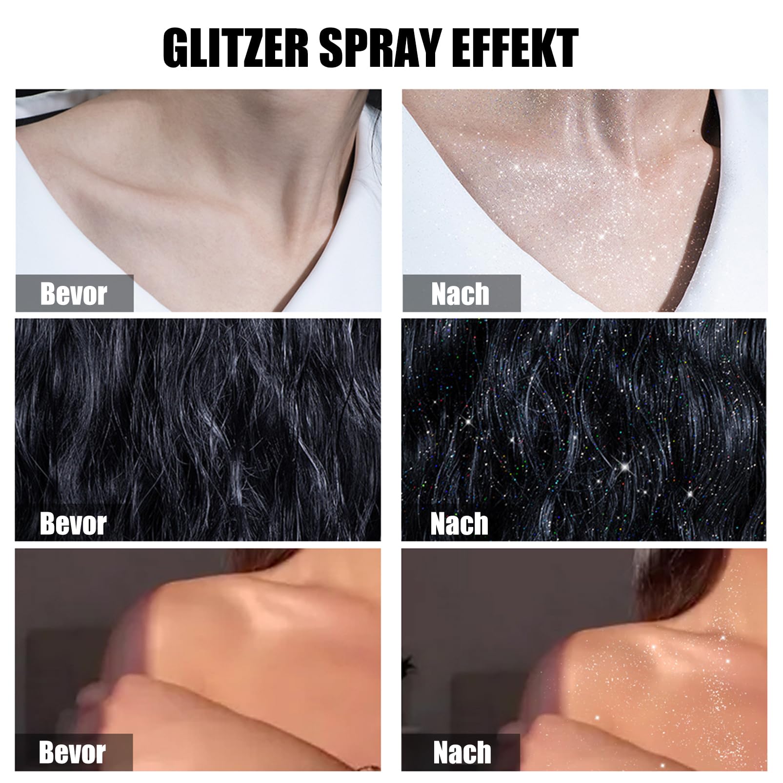 Spray glitter, spray glitter argento per capelli e corpo, spray glitter per capelli e vestiti, spray glitter per il corpo con nebbia ultrafine, accessori per festival ad asciugatura rapida Halloween