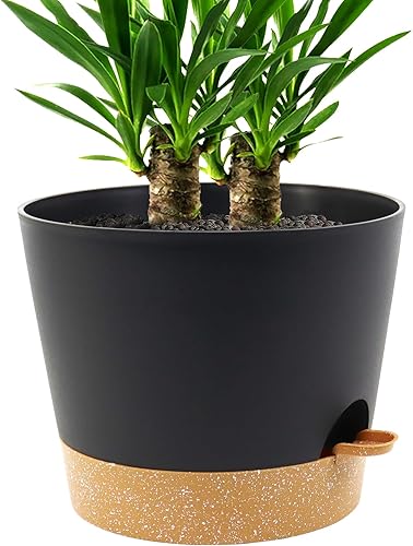 Miniatura 8 de UOUZ Paquete de 2 macetas de riego automático de 12 pulgadas, macetas de plástico para plantas y flores de interior, motas negras