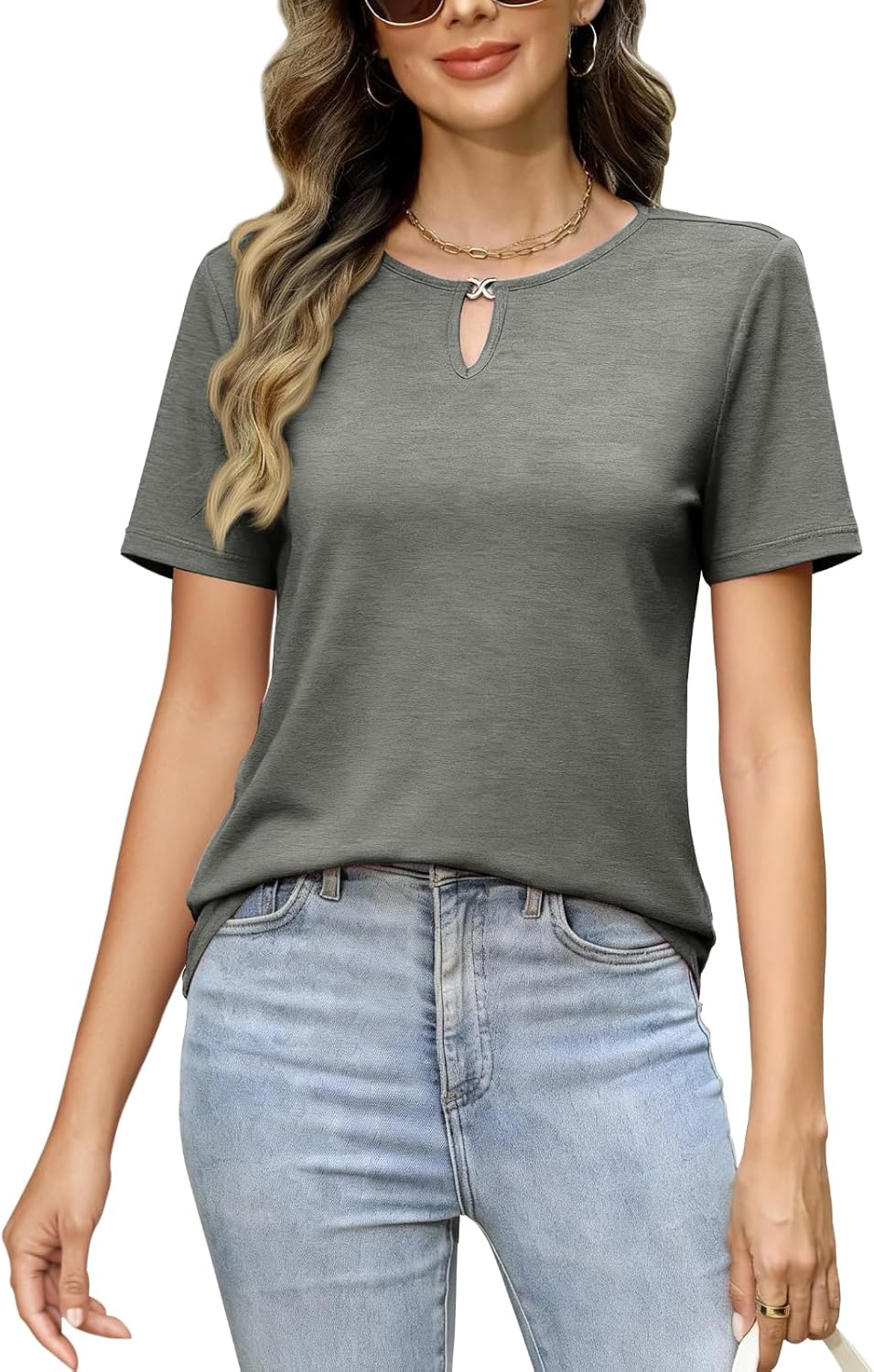 Womens Summer Tops Cutout Fashion Short Sleeve Cute Casual T Shirts Trendy 2026 - Image 4