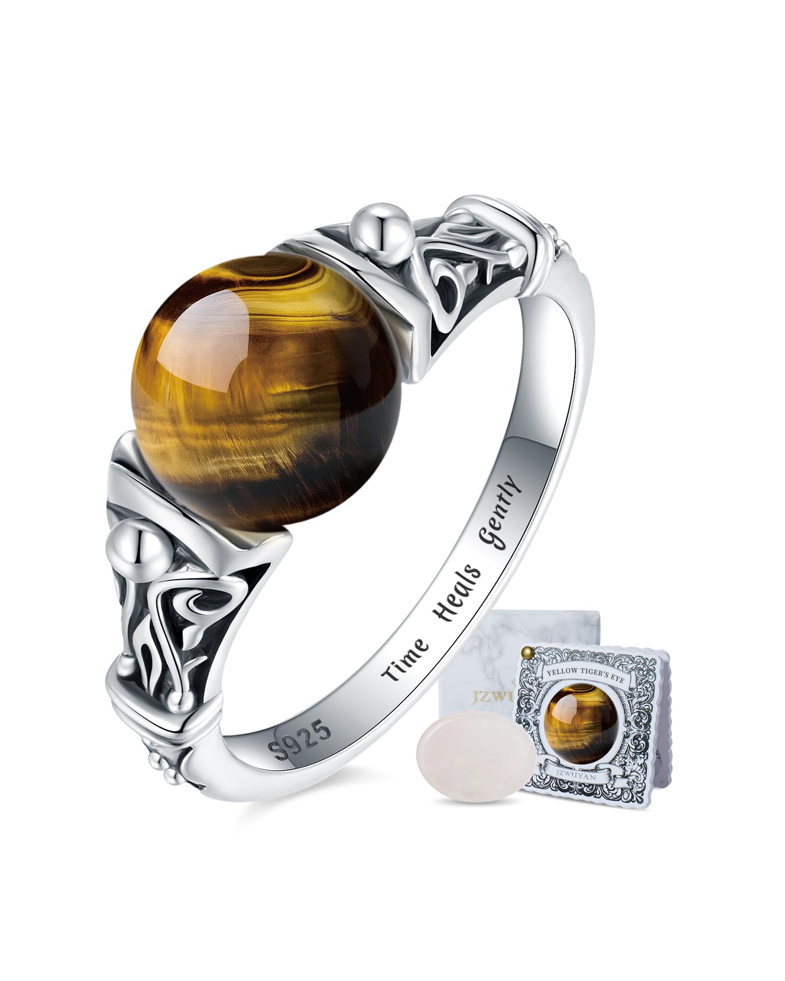 Anillo giratorio de plata de ley 925 con ojo de tigre para mujer, Metal, Ojo de tigre