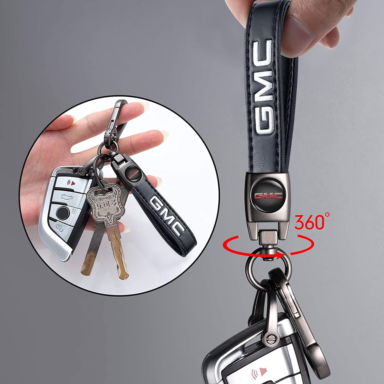 Genuine Leather Car Keychain, Black Key Ring Accessories for GMC Series, Premium Key Chain Gift for Men Women, Automotive Family Present