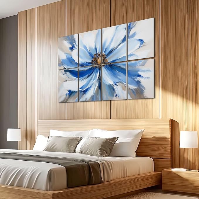 8 paneles acústicos decorativos absorbentes de sonido con diseño floral blanco y azul, 48x32 pulgadas miniatura 5