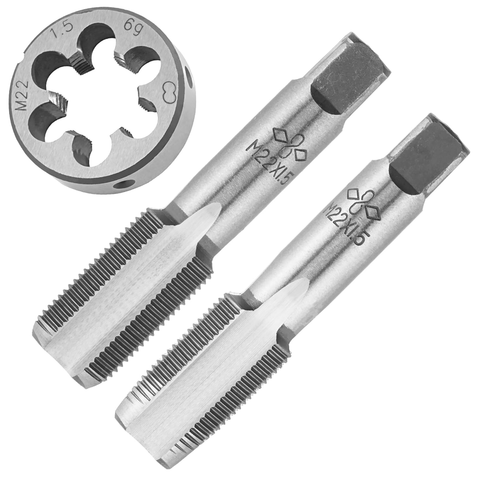 Juego de machos y terrajas manuales M22X1.5, machos y terrajas de roscado métrico M22X1.5 mm para roscado Manual y Redondo, para Mano Derecha