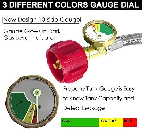 Miniatura 2 de MEFUN Manguera adaptadora de propano trenzada de acero inoxidable de 12 pies con calibre, adaptador de manguera de tanque de propano convertidor de