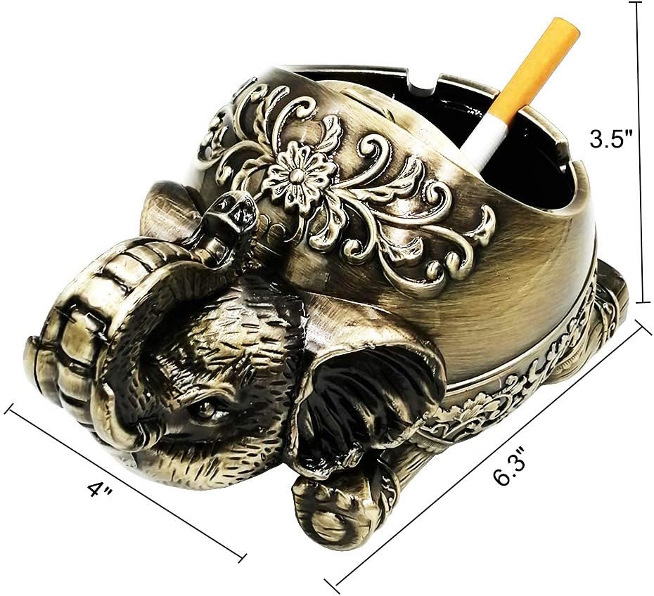 Flash Deals - 50% OFF Honoro Vintage Windproof Ashtray with Lid,Unique Metal Elephant Ashtray for Cigarettes,Decorative Ashtray for Home Office Decor,Bronze