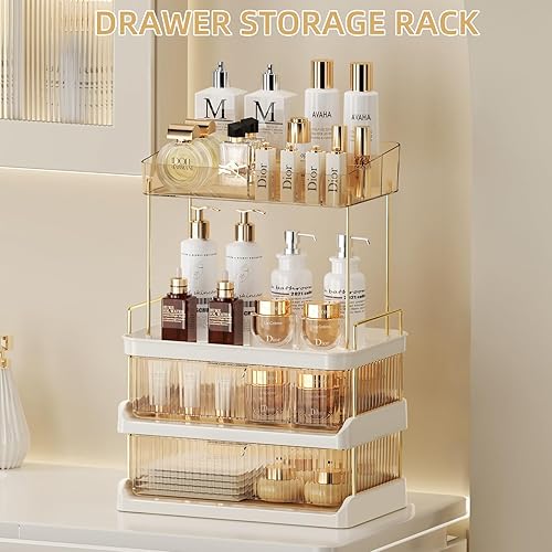 Miniatura 4 de Organizador de maquillaje con 2 cajones y soportes extraíbles para lápiz labial, organizador de baño y tocador, encimera de tocador, ideal para