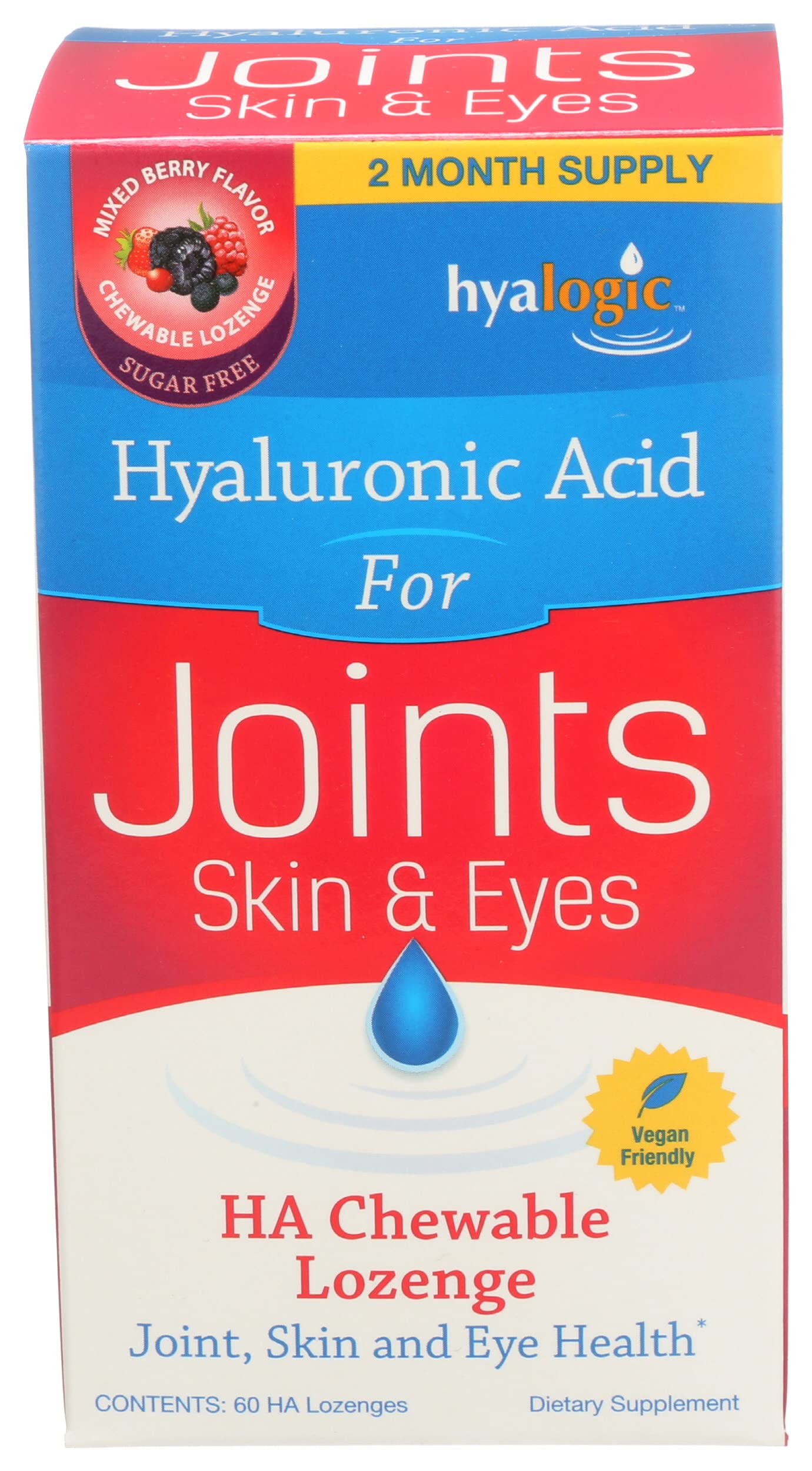 Hyalogic Hyaluronic Acid Chewable Lozenge - Chewable Tablets for Skin Care & Eyes – Vegan, Sugar-Free and Berry Favored Hyaluronic Acid Supplements (60 Count)