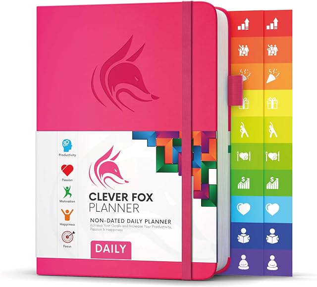Clever Fox Planner Daily  Best Agenda & Daily Calendar to Boost Productivity & Hit Your Goals  Gratitude Journal Personal Daily Organizer  14.5x21cm, Lasts 6 Months, Undated, Hot Pink